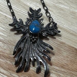 Carol Felley 1996 Necklace Sterling Silver Turquoise Southwest Stylized Cross